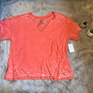 NWT Free People Orange Burnout Short Sleeve Tee M